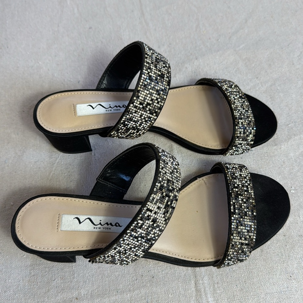 Nima New York Black and Silver Glitter Sandals.